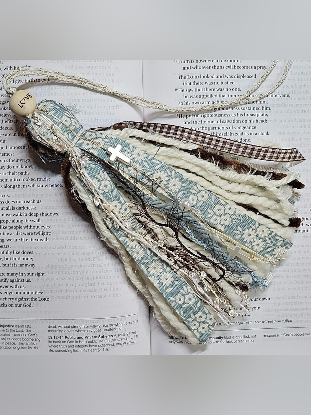 Bible Tassel bookmark Cross/heart Accent ,beaded name.